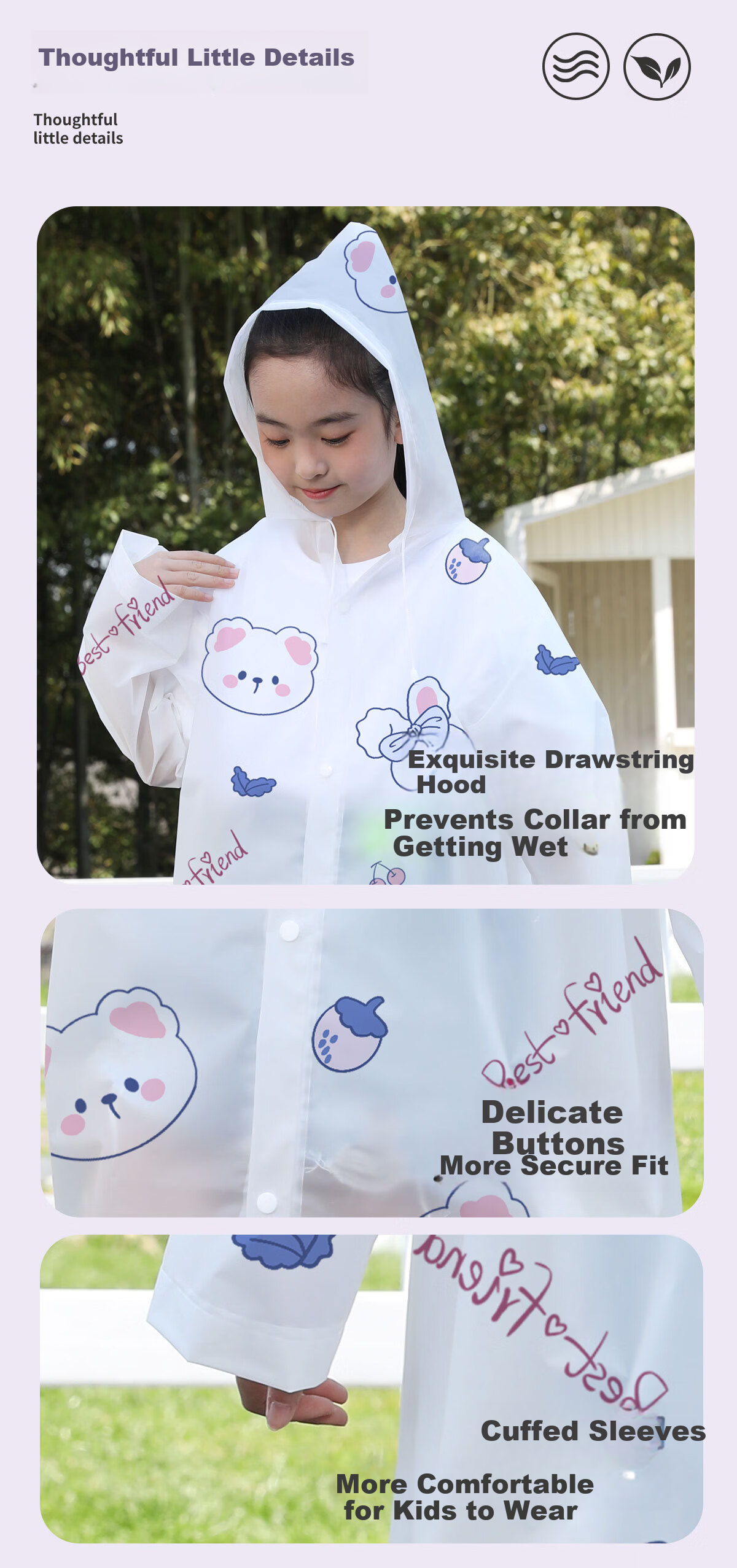 Kelorock Disposable Raincoat Printed Thickened Portable Anti-Storm Rain Poncho with Hood Brim Long Children's Raincoat for Electric Vehicles 6