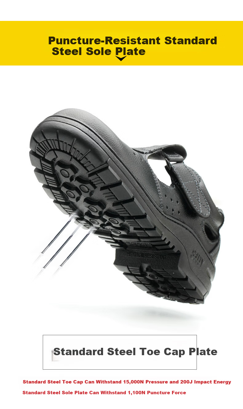 BAIGE Men's Safety Shoes Summer Breathable Anti-Smash Anti-Puncture Leather Steel Toe Work Shoes Black Size 42 2