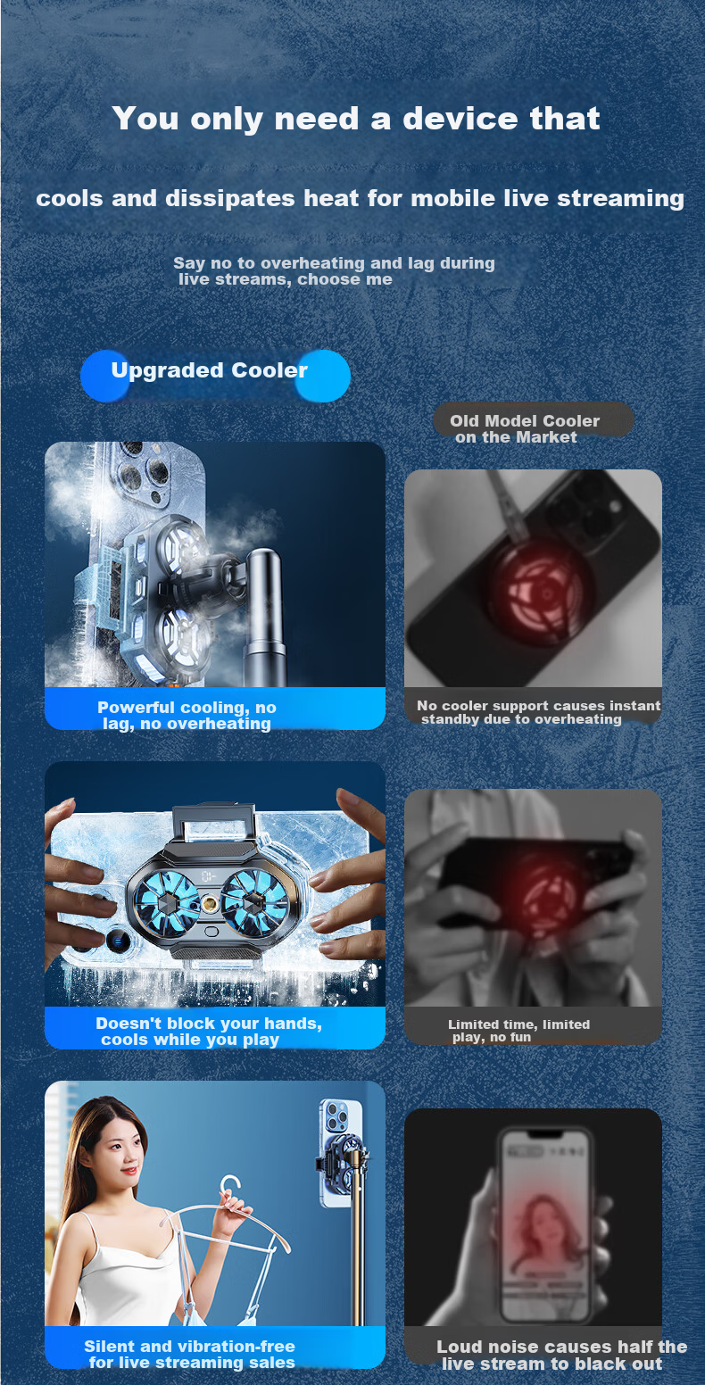 JIAHUACAI Dual-Core Cooling Mobile Phone Cooler Live Streaming Gaming Semiconductor Cooling Clip Silent Fan Ice-Sealed Gaming King PUBG Tool 4