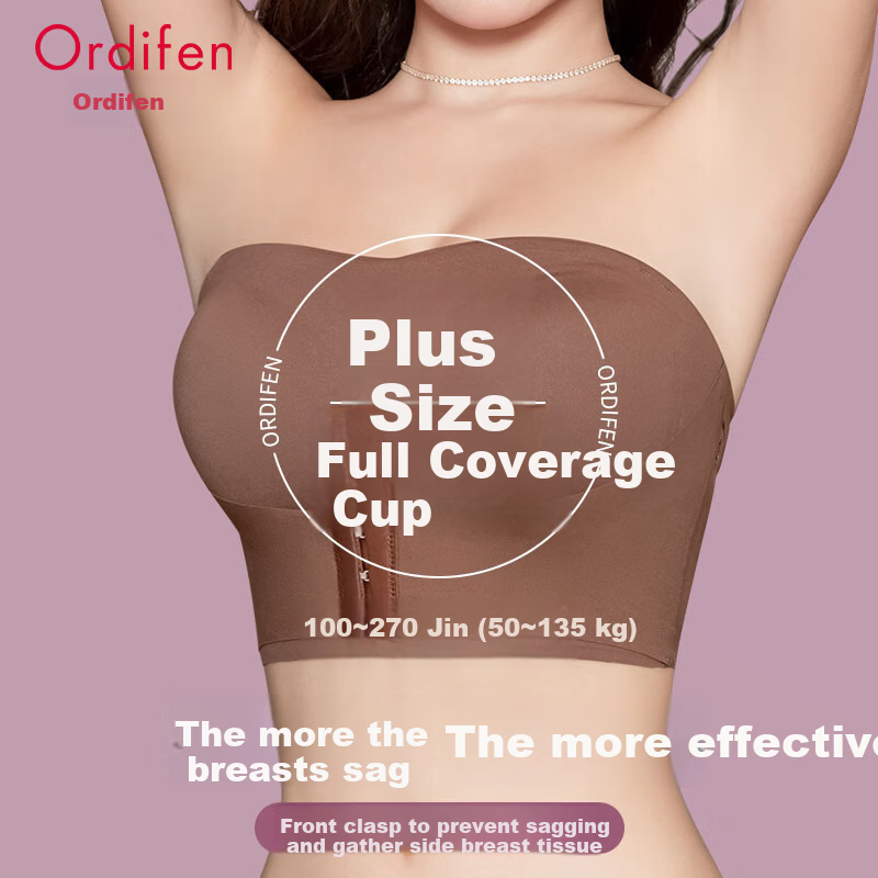 Audifine Strapless Bra Large Cup Anti-Slip Push-Up Anti-Sagging Tube Top Thin Camisole Dress Bra