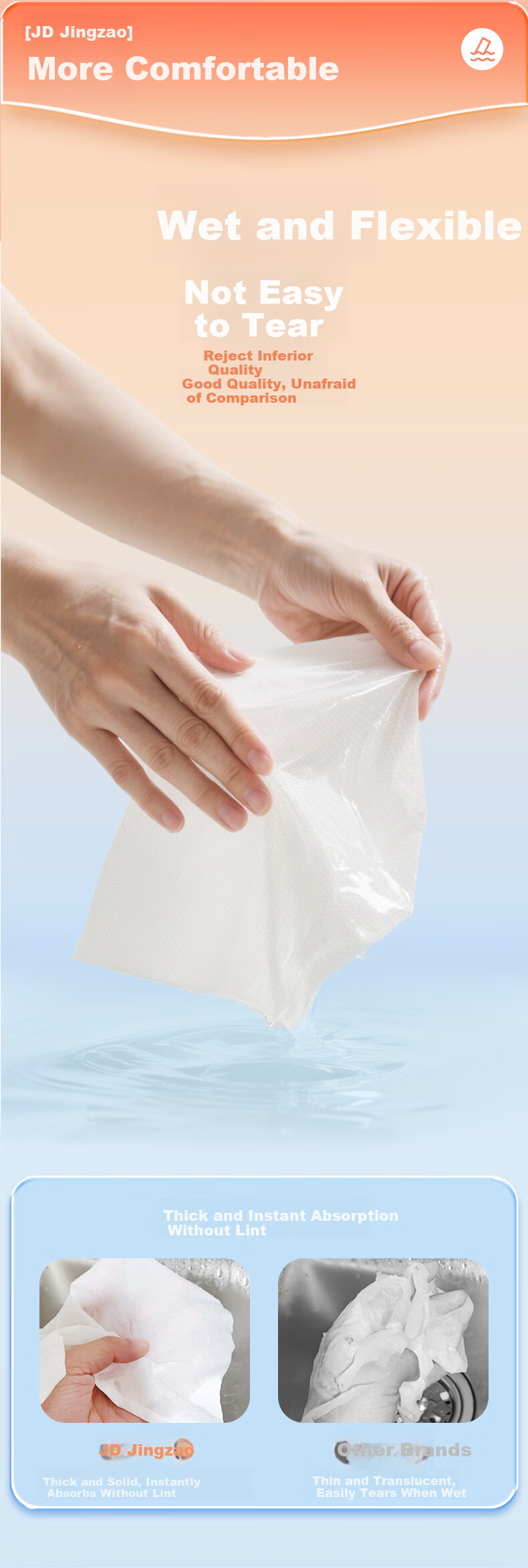 JD Jingzao Flexible Commercial Paper Towels 225mm x 230mm 1-Ply 200 Sheets Hand Towels 20 Packs Carton 3