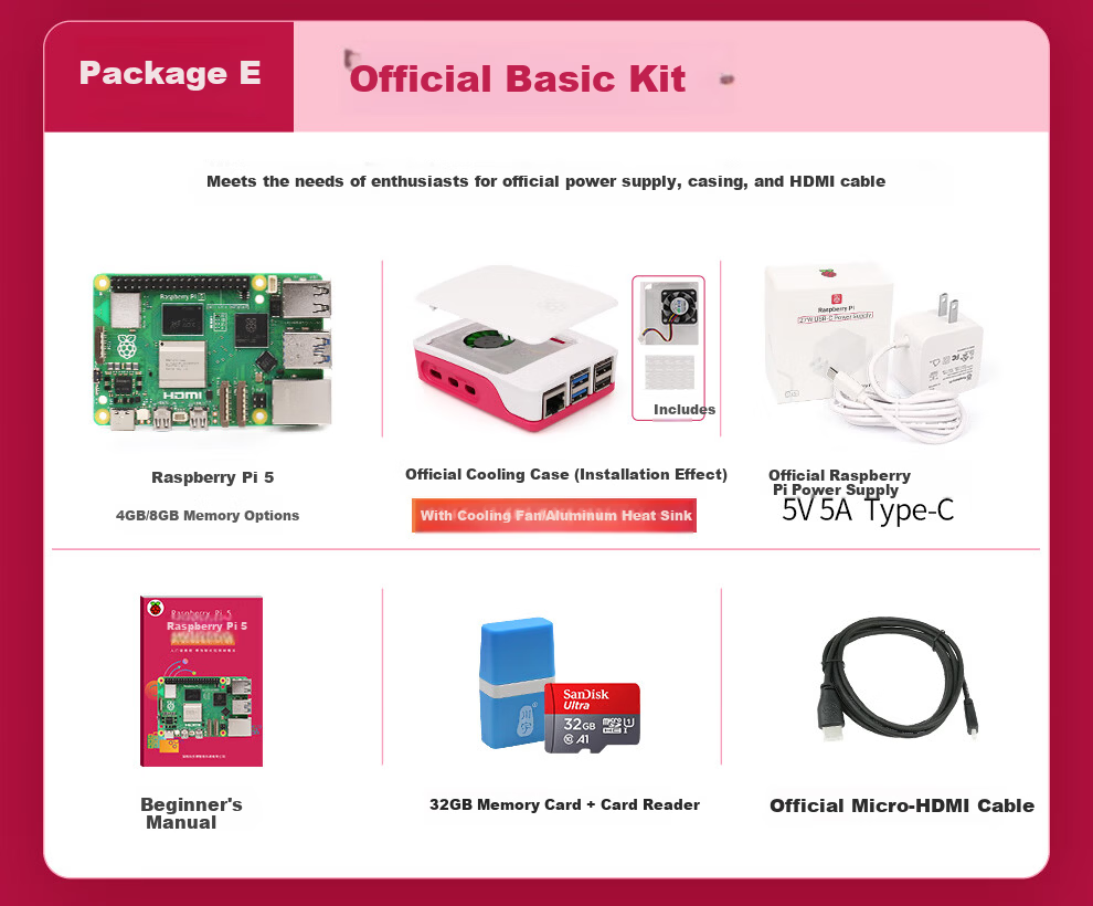 Chuanglebo Raspberry Pi 5 Basic Starter Kit 2GB 4GB 8GB 16GB Raspberry Pi 5 Development Board Mainboard 5B 8GB No SD Card Basic Kit 5
