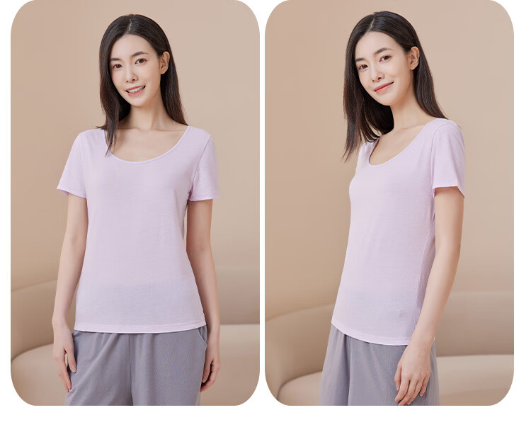 Yiershuang [60 Pieces, 100% Pure Cotton] Women's Base Layer Short-Sleeve Shirt, Round Neck, All-Cotton Soft Comfortable Undershirt, Pajamas, T-Shirt 24