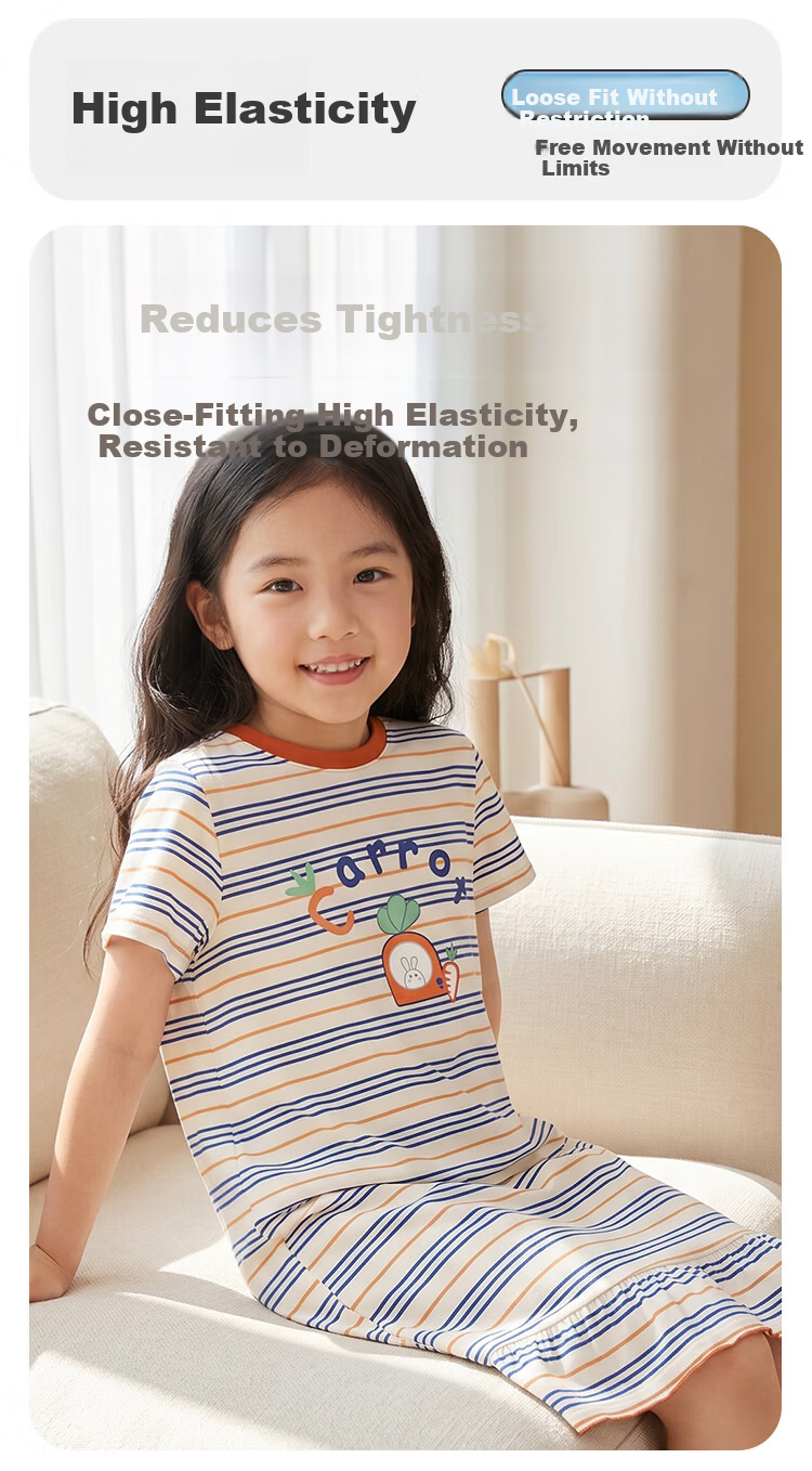 Hodohome Modal Short Sleeve Lightweight Homewear Kids Pajama Set Girls Nightdress Wearable Outdoors 4