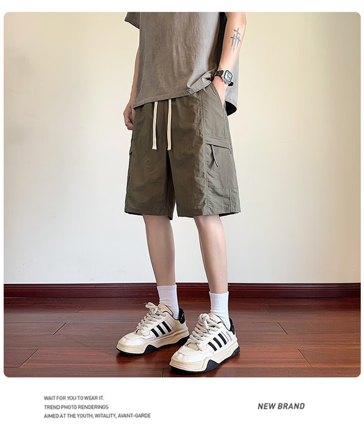 GENIOLAMODE Semir Group Men's Korean Style Loose Casual Lightweight Breathable Five-Point Ice Silk Quick-Dry Versatile Drawstring Shorts 13