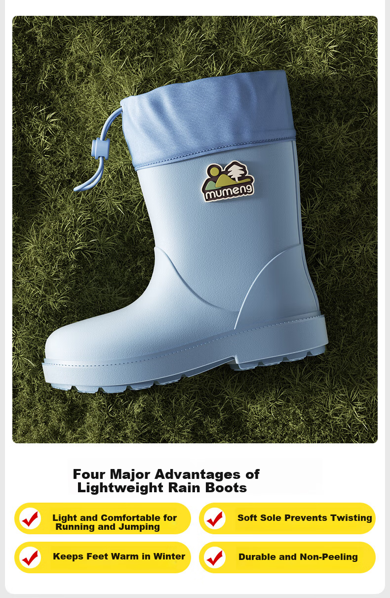Mumeng Kids Waterproof Non-slip Durable Rain Boots for Boys and Girls Bay Blue [Edge-sealed] Size 31 4