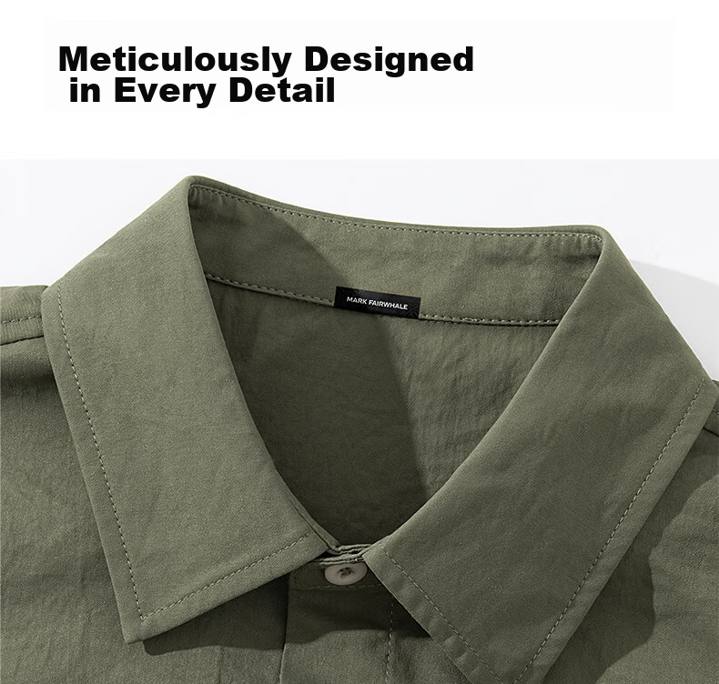 Mark Fairwhale Men's Ice Silk Shirt Solid Color Versatile Summer New Ice Feeling Short Sleeve Polo Shirt Light Beige M 33