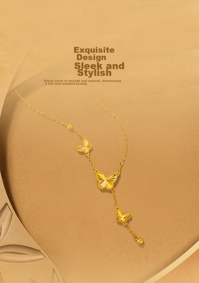 Jinliufu Auspicious Necklace for Women S925 Silver Butterfly Tassel Chain Pure Silver Gold Pendant Mother's Day Gift for Girlfriend 5