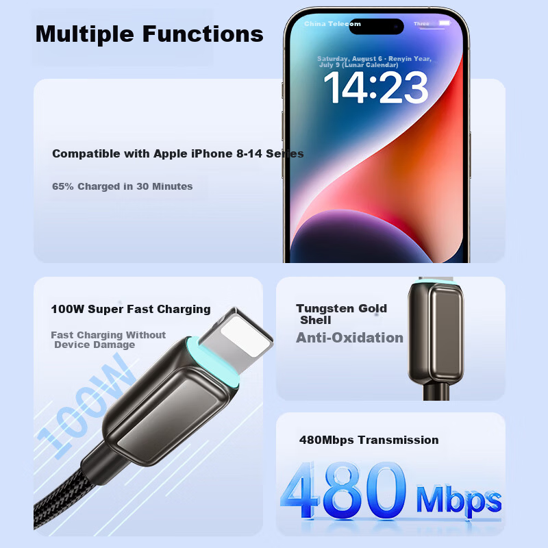 Aomake PD Fast Charging 30W/27W Apple Data Cable Type-C Charger Cable for iPhone 13/14/12 Pro Max/11/XP/8 Smartphones and Tablets