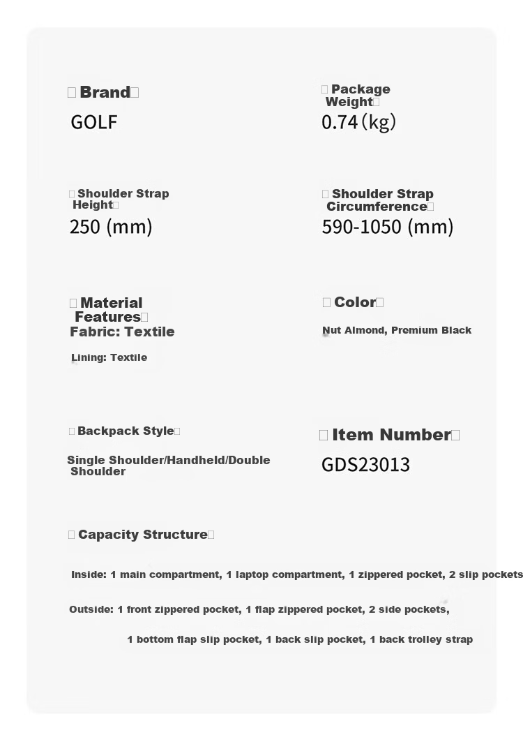 GOLF Casual Women's Backpack 14/16 Inch Laptop Bag Lightweight Shoulder Tote Travel Dual-Use School Bag 28