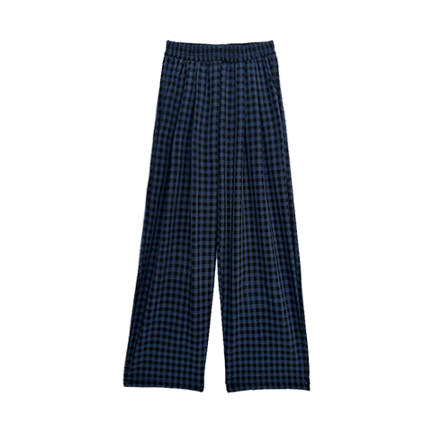 Borui Plaid Casual Pants for Women 2026 New Spring Summer Lightweight Loose Wide-Leg Pants Black XL