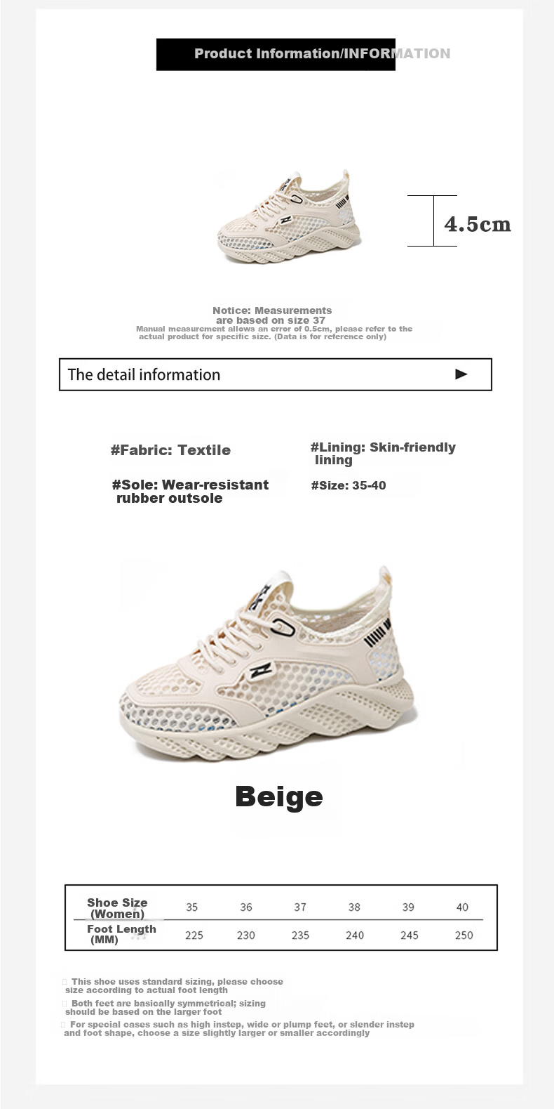 Cartelo Crocodile Women's Summer New Thin Mesh Hollow Breathable Lightweight Running Shoes 1791 Beige Size 39 4