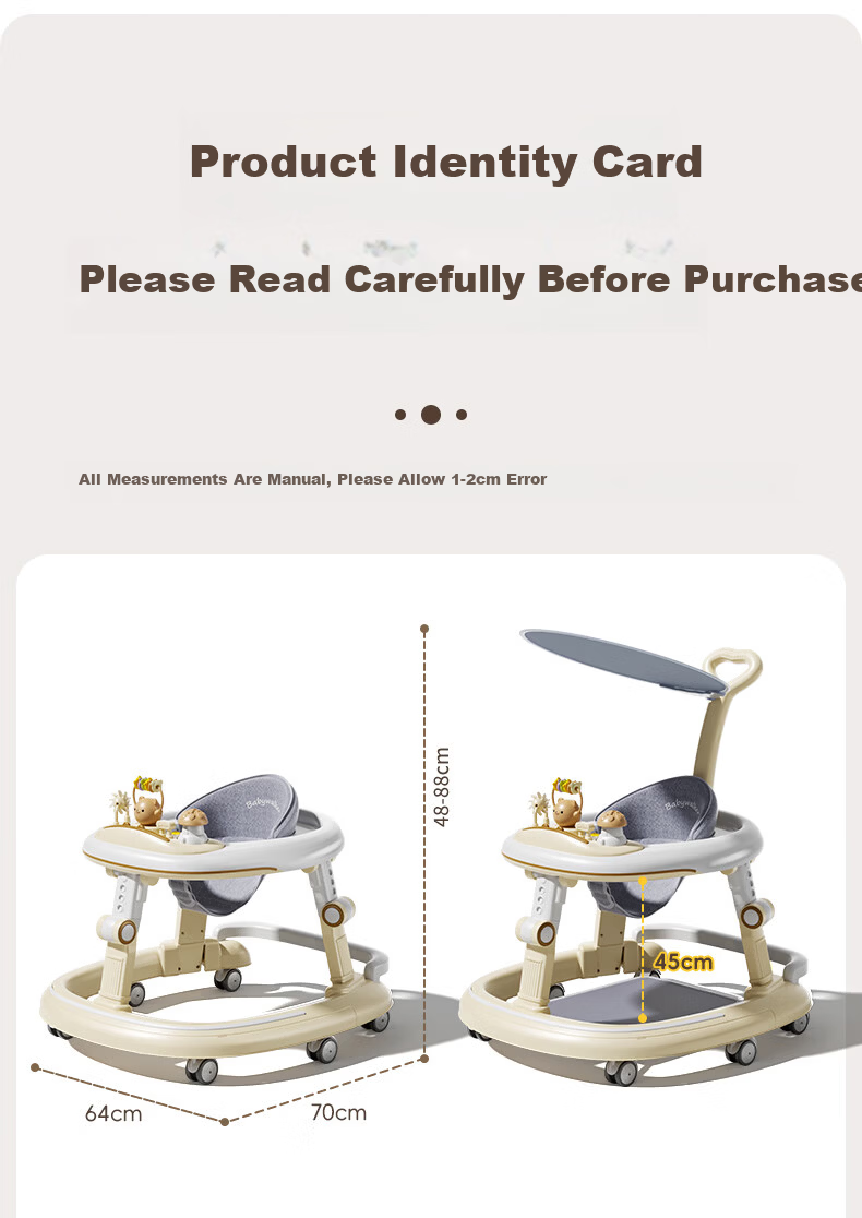 DEERC Baby Walker 7-15 Months Anti-O-Leg Anti-Tip Toddler Push Walker Toy Children's Day Gift 2
