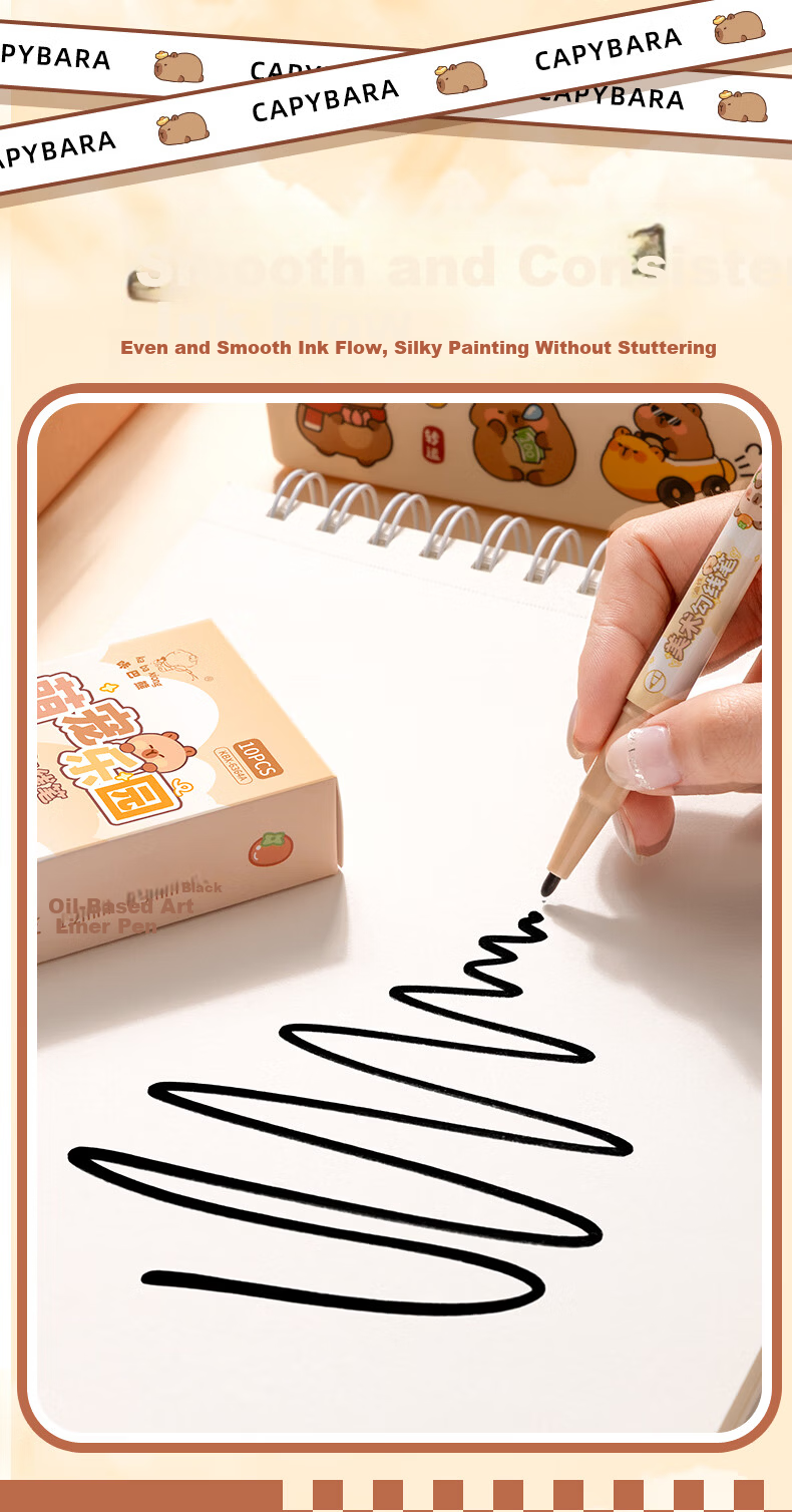 Kaba Bear Children's Black Double-Ended Outlining Pens 10-Pack Primary School Drawing Art Oil-Based Waterproof Markers Honey Bear 8
