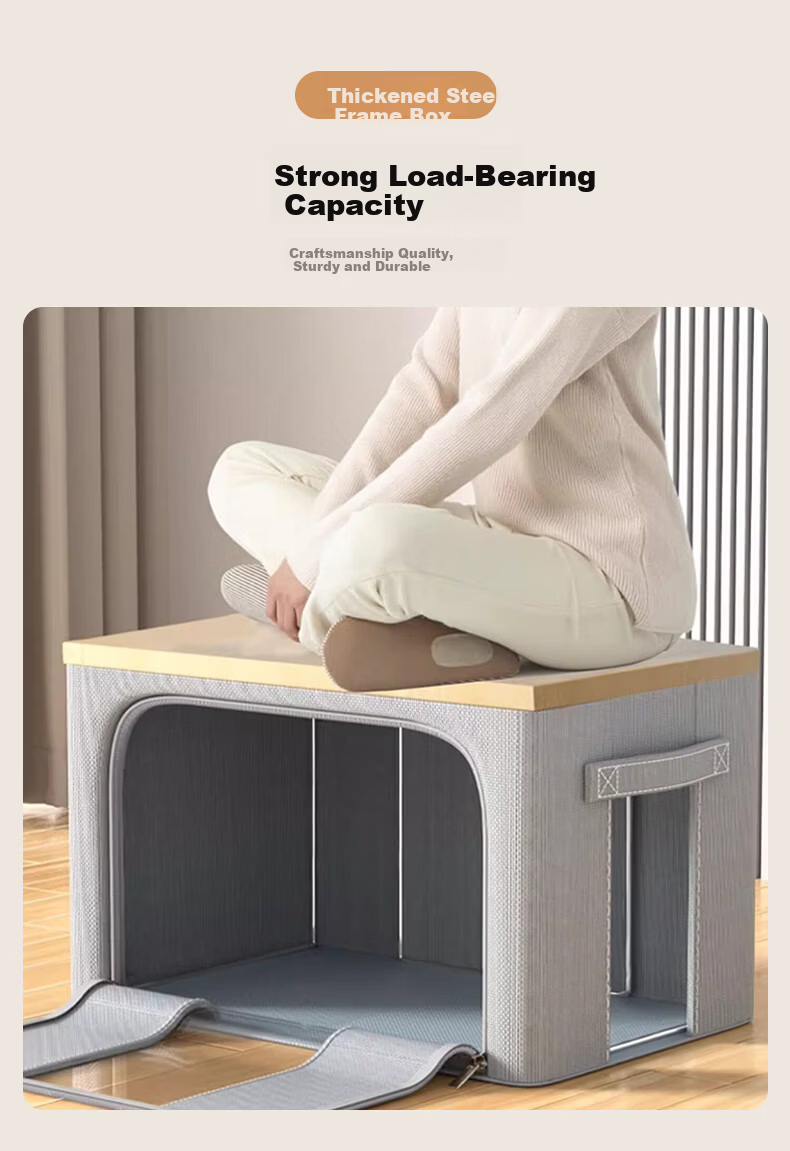 40,000 KM Clothes Storage Box Household Clothing Quilt Linen Multifunctional Fabric Storage Box with Window Wardrobe Steel Frame Organizer Box 3