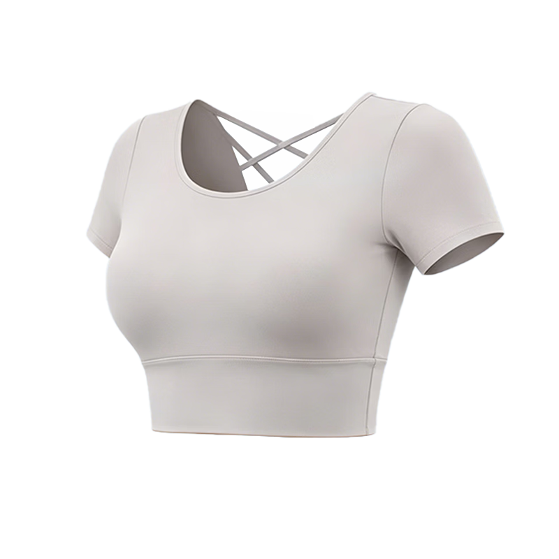 Langsha Women's Quick-Dry Yoga T-Shirt with Chest Pad, Short Sleeve Sports Fitness Pilates Training Top, Beautiful Back Design