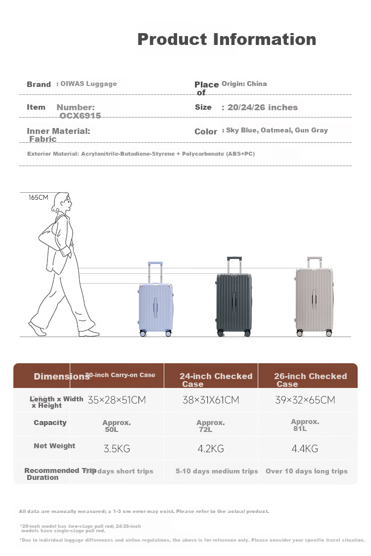 OIWAS 20-inch Carry-on Luggage High-Quality Durable New Trolley Travel Suitcase with Password Lock Oatmeal Color 12