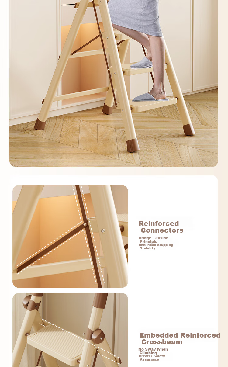 YuanNai Household Folding Telescopic Thickened Multi-Functional A-Frame Ladder Portable Indoor Staircase - White 4 Steps 3