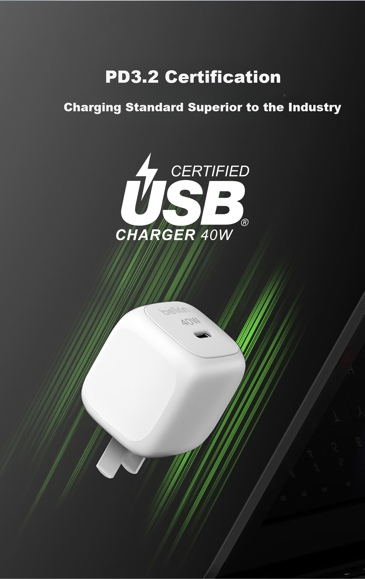 BELKIN Charger PD Fast Charging Apple Charger 40W Portable Charging Head Phone iPhone/iPad Charging Head USB-C Power Adapter White 3