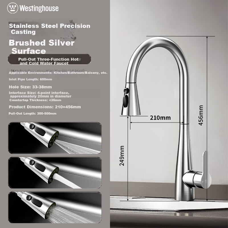Westinghouse Kitchen Faucet Three-Function Pull-Out Faucet Dual Control Hot and Cold Sink Vegetable Washing Faucet