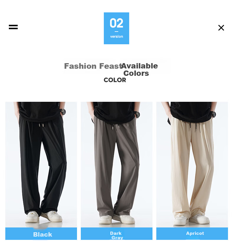 Baleno S&K Men's Casual Pants Summer Thin Ice Silk Breathable Sports Pants Straight Wide-Leg Loose Draped Trousers for Men 6