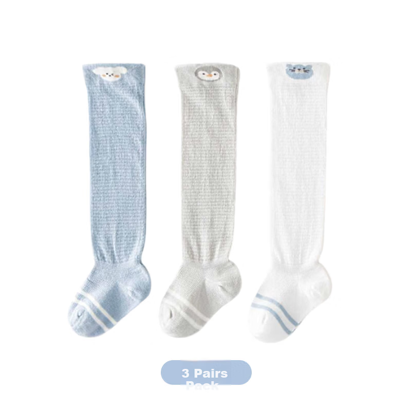9i9 Baby Socks Summer Thin A-Class Mesh Socks Seamless Combed Cotton Long Tube Anti-Mosquito Socks 3 Pairs for Children 0-1 Year