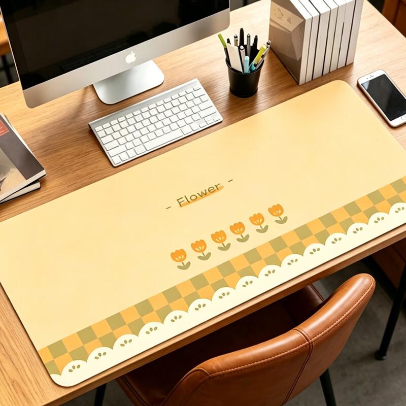 Juyingfeng Large Leather Mouse Pad Odorless Waterproof Oil-Resistant Wash-Free Dining Mat Luxury Minimalist Ins Style Custom Printed Desk Pad 900x420x2mm Six Flowers