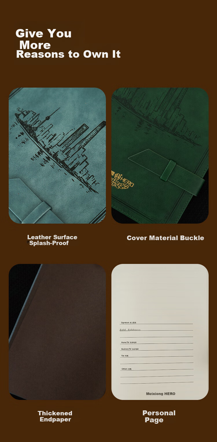 HERO A5 Business Notebook Thickened Hard Cover Soft Leather Simple High-End Gift Meeting Portable Office Stationery Lined Tearable Diary Journal Binder 8