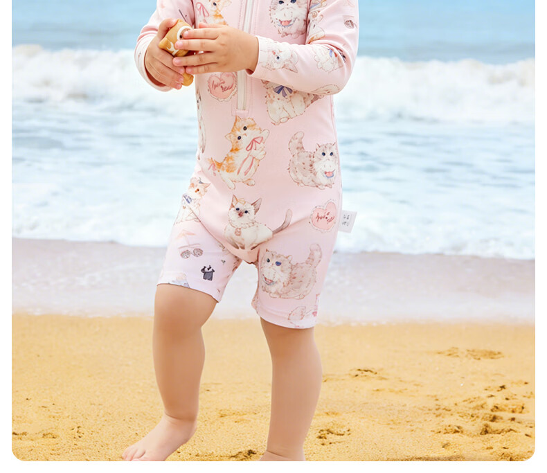 Happy Little Bear Kids Swimsuit Baby One-Piece UV Protection Quick-Dry Mid-Sleeve Swimwear Summer Outdoor 18