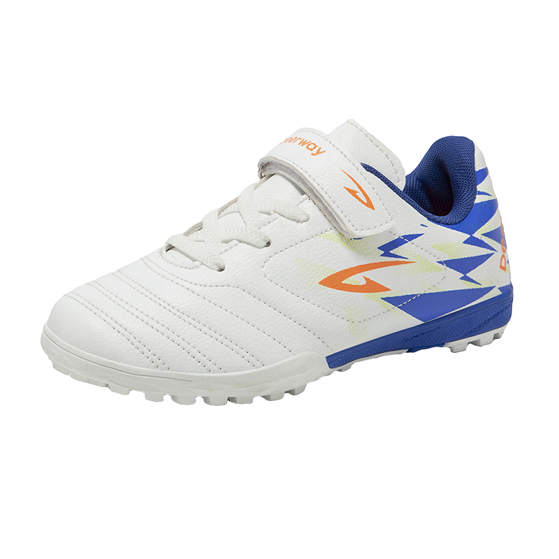 Delhui Kids Professional Soccer Shoes 6-12 Years TF Studs Summer Breathable Non-Slip Training Shoes White Blue 34