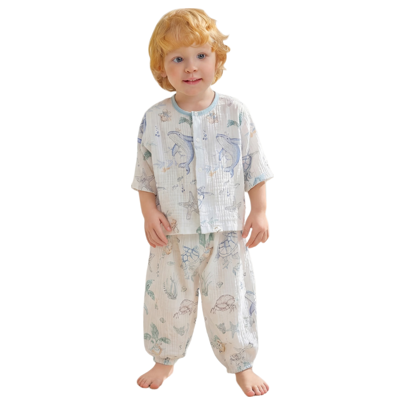JOYNCLEON Kids Bamboo Cotton Gauze Pajamas Spring Summer Baby Homewear Set Boys Girls Air Conditioning Clothes Jyf195982