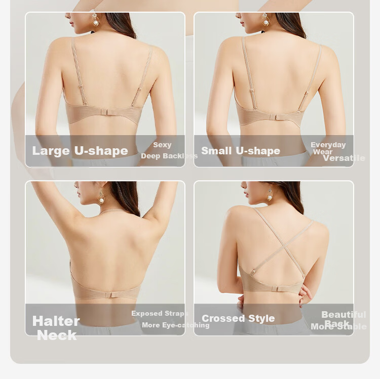 Seven-Color Seamless Halter Neck Backless Push-Up Anti-Sagging Anti-Spread Side Support One-Piece Sexy Bra for Women 5