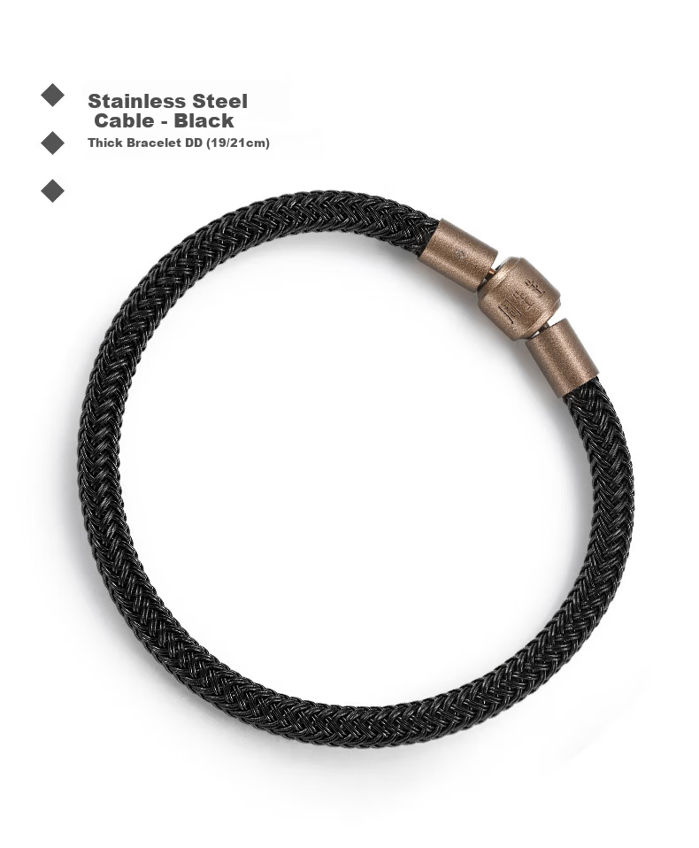 CHOW SANG SANG 【Thick Rope】Charme Stainless Steel Bead String with 5mm Black Thick Rope Lucky Bead Bracelet DD19 4