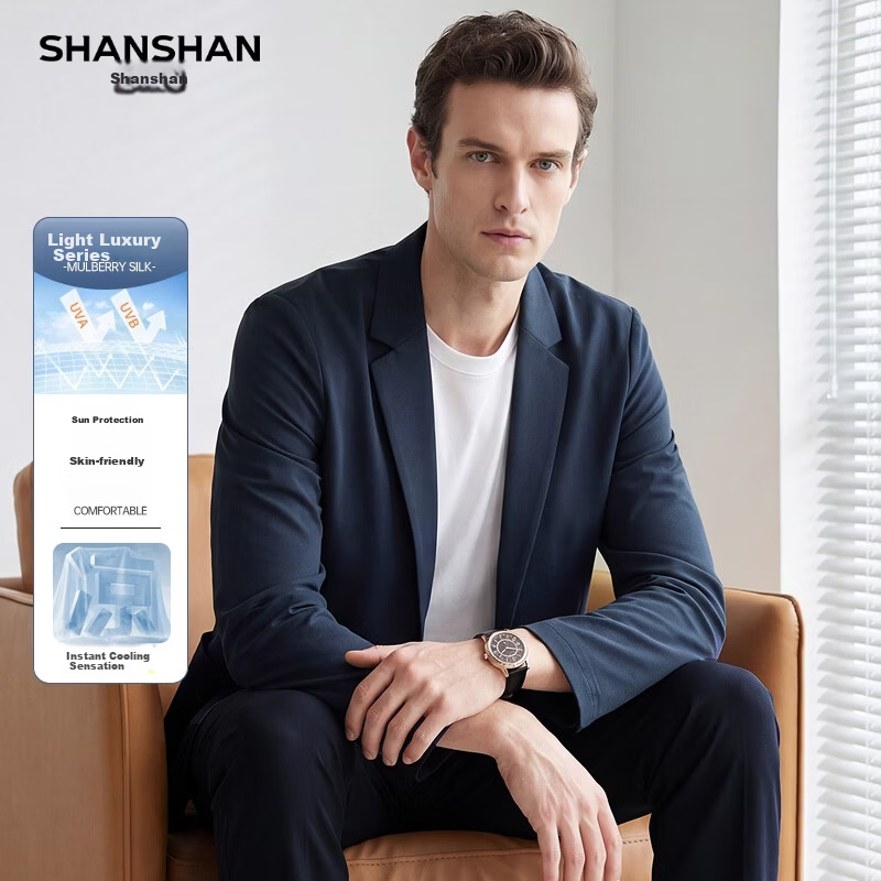 SHANSHAN High-End Sun-Protective Blazer for Men Cool Feeling Mid-Young Lapel Formal Casual Thin Jacket for Dad Father's Day