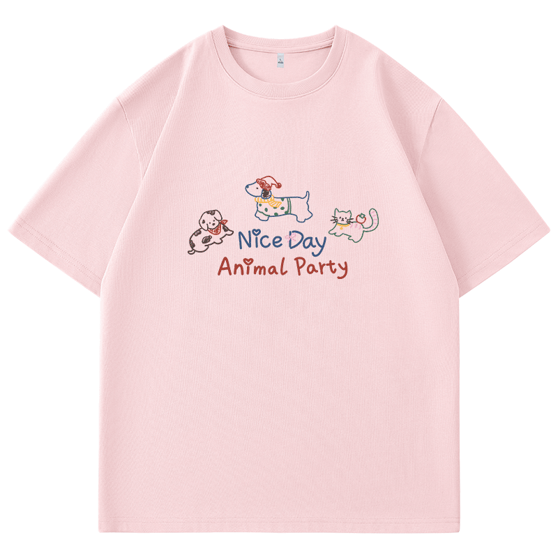 TonLion Women's Summer Heavyweight Cotton Short Sleeve T-Shirt Loose Fit American Style Cartoon Print Top