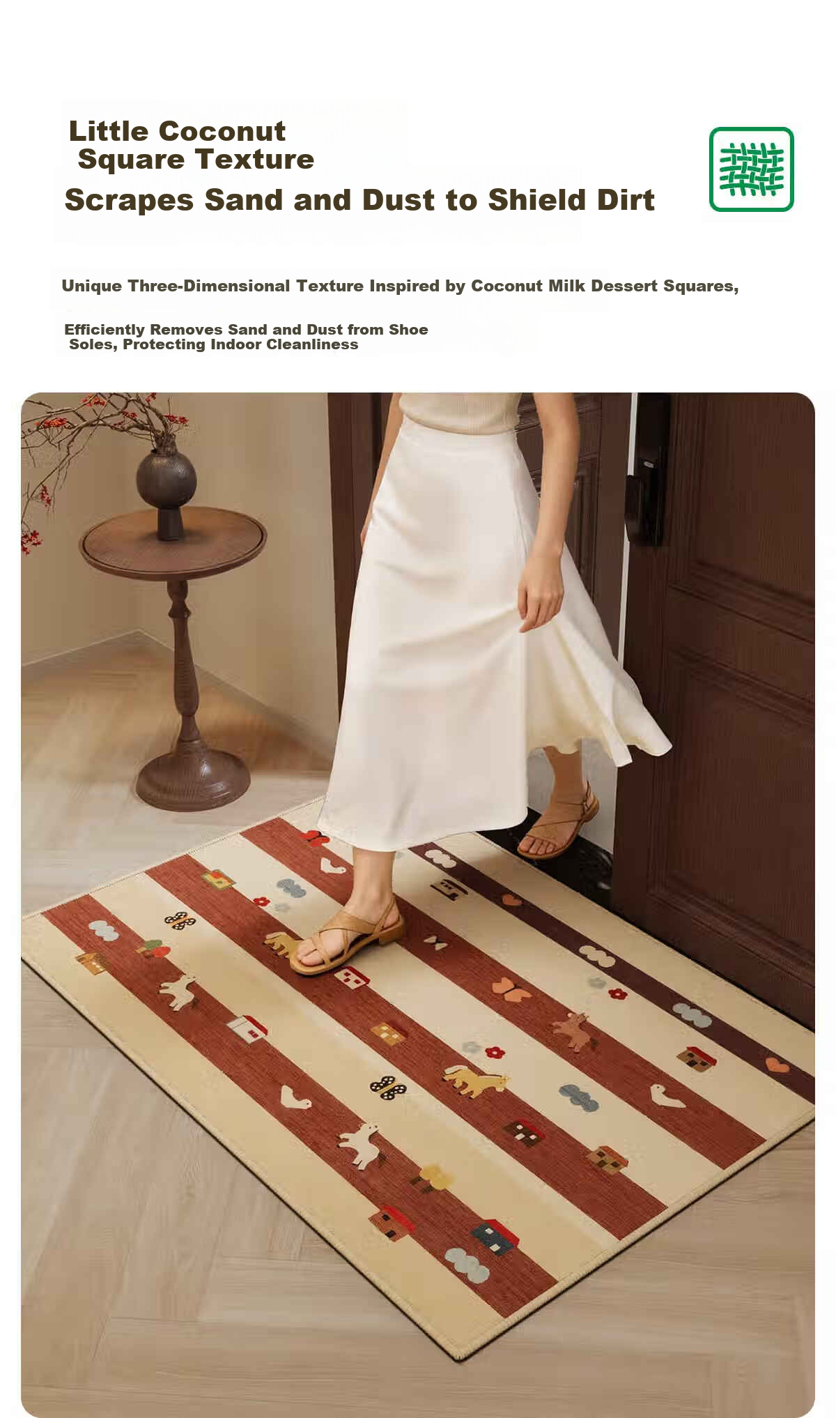 COMICOMI Small Coconut Square Entrance Floor Mat Non-Slip Cuttable Luxury Dust Removal 60*90cm 13