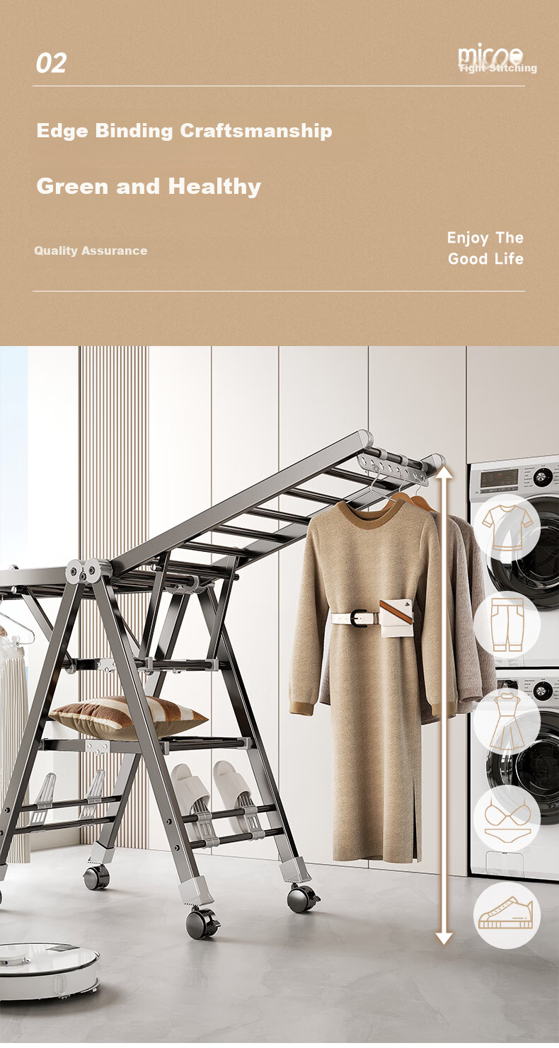 MICOE Floor Folding Clothes Drying Rack Indoor Wing-Shaped Balcony Laundry Rack Quilt Drying Rack Clothes Rod 2