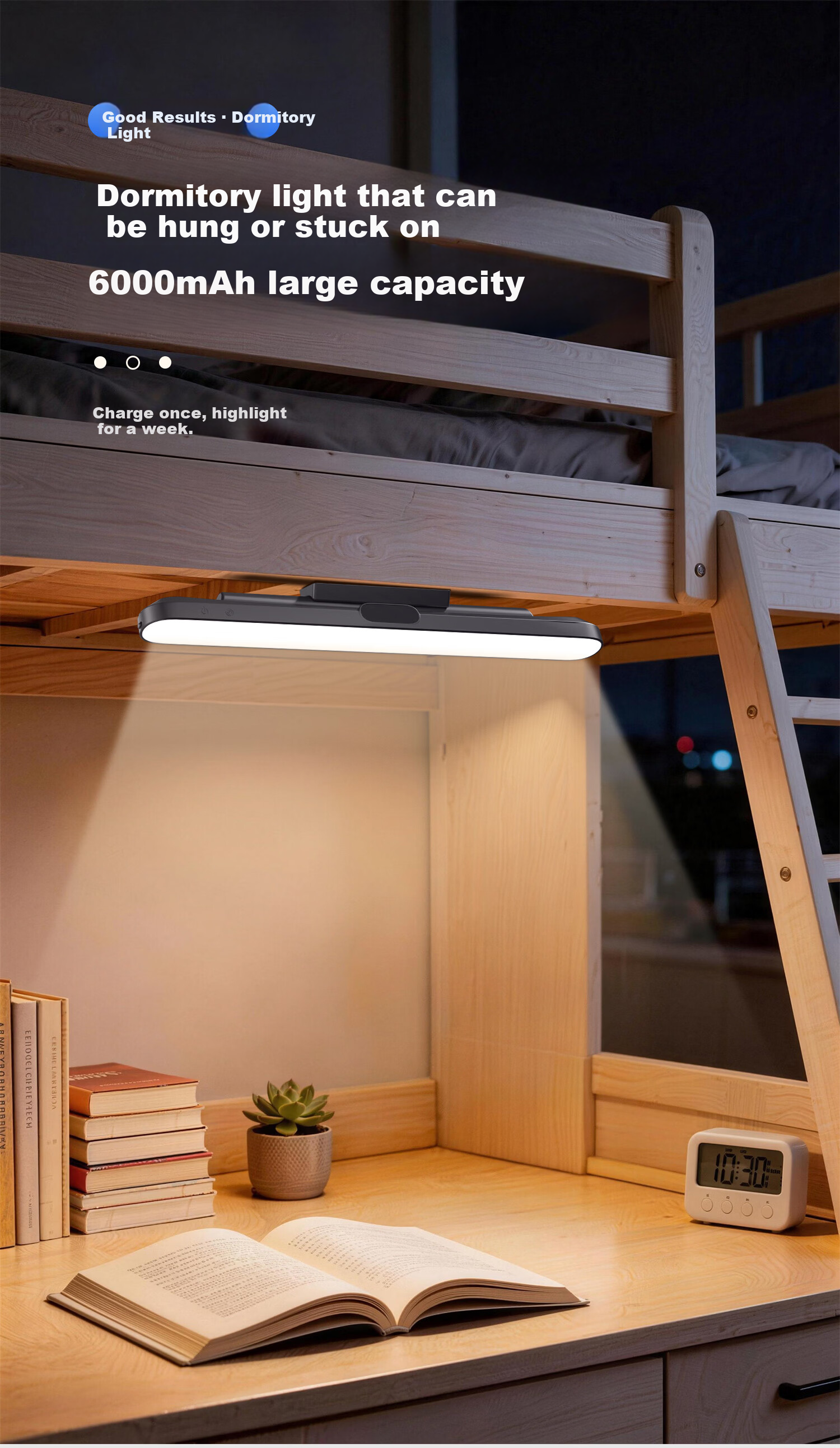 XLYS Desk Lamp College Dormitory Bedside Magnetic Reading Lamp Rechargeable Eye Protection Study Cool Lamp with Long Battery Life 1
