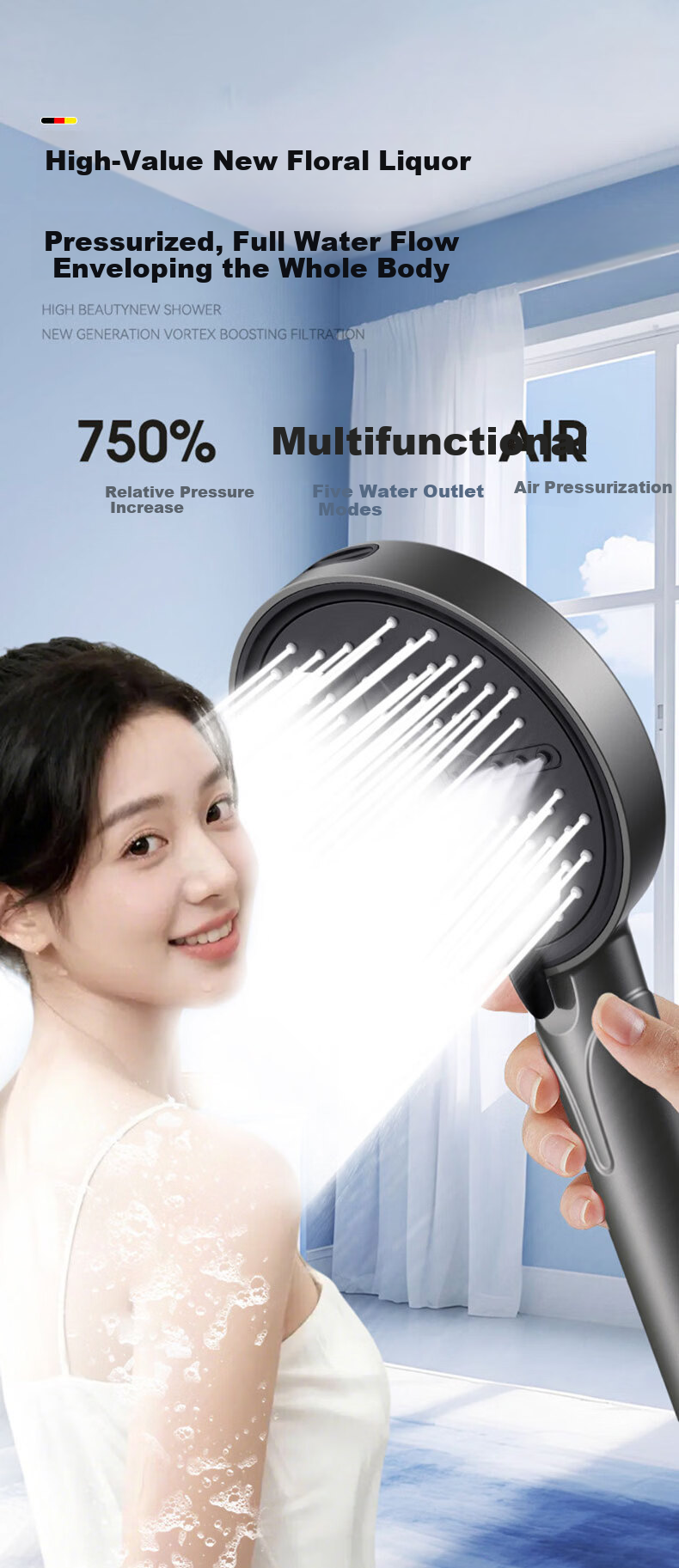 HOMK [Germany] High-Pressure Shower Head Bathroom Shower Head Powerful Water Flow Rainfall Showerhead 1