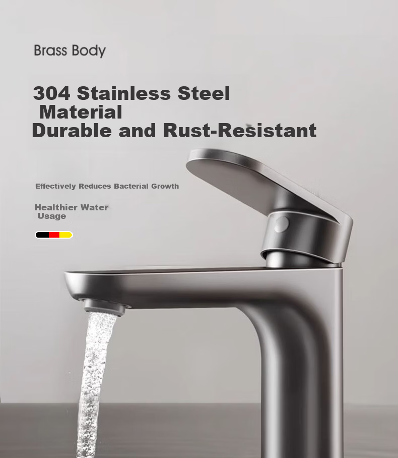 HOMK 【Germany】304 Stainless Steel Faucet Universal Bathroom Sink Basin Hot and Cold Splash-Proof Faucet 5