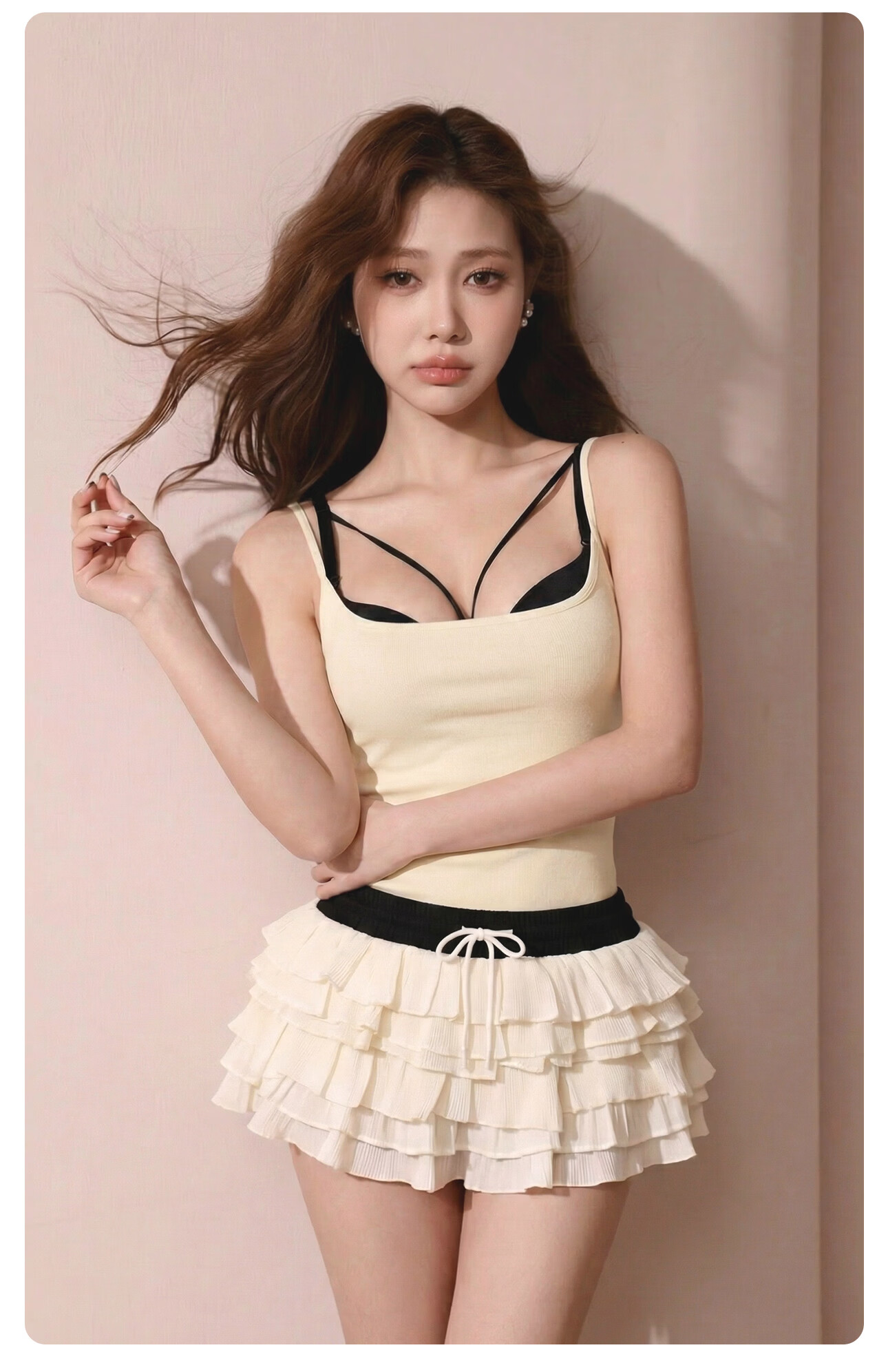 PINK AMY Pinkamy Peach Waist White Camisole Tank Top Women's Innerwear Basic Shirt 19
