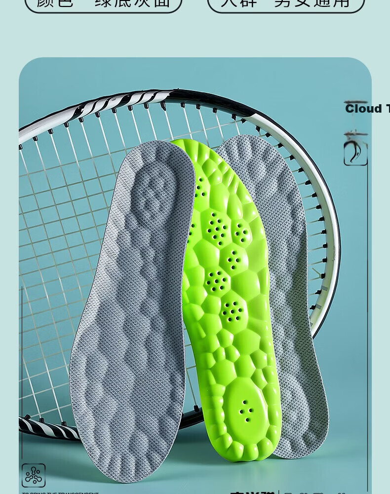 Footprint Tribe 10A Antibacterial Odor-Resistant Insoles for Men and Women, Sweat-Absorbing Breathable Deodorizing Summer Sports Soft Elastic Insoles, Size 37 18