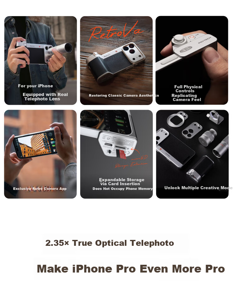 PGYTECH Apple iPhone 17 Photography Kit RetroVa Vintage Imaging Set iPhone 17 Pro Dandelion Photography Handle Long Focus Telephoto Lens Attachment 3