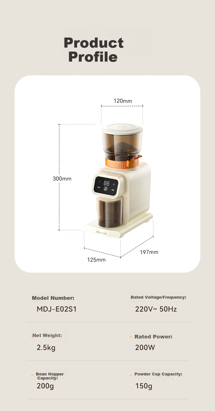 Bear Home Electric Coffee Grinder 30-Level Adjustable Espresso Machine with Cup Volume Setting E02S1 9