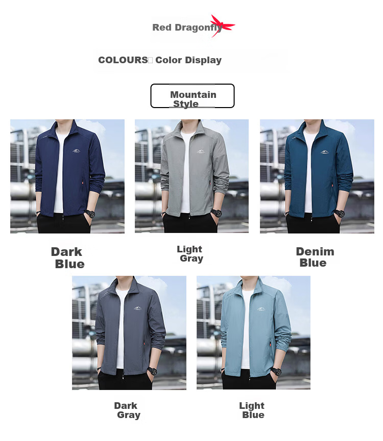 RED DRAGONFLY Men's Sunscreen Jacket Fashion Simple UPF50+ Cooling Lightweight Breathable Comfortable Versatile Skin Jacket 8