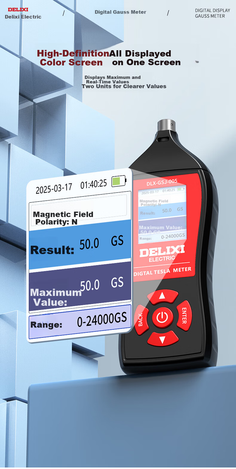 DELIXI ELECTRIC Gauss Meter Tesla Meter High-Precision Magnetic Field Detector Magnetic Strength Tester Magnetometer 2