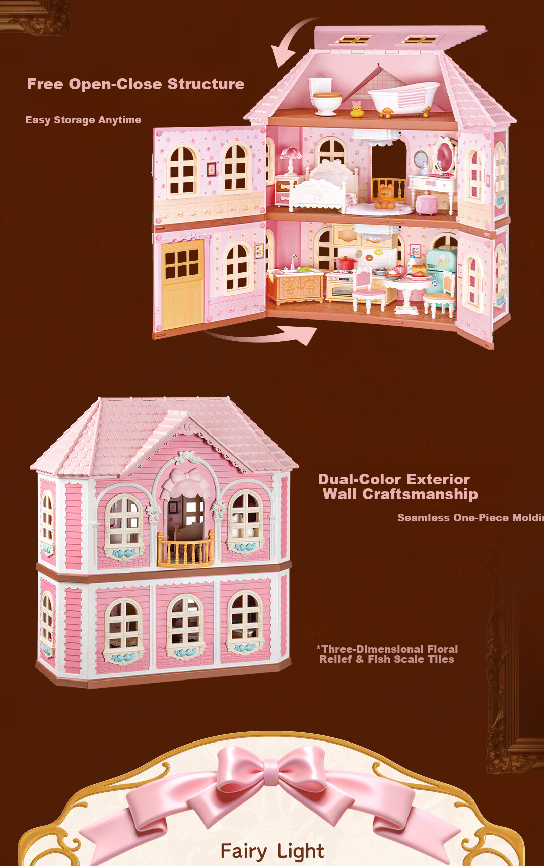 Rolife Hailey Island Rose Mansion Dollhouse Toy for Girls Birthday Children's Day Gift 8