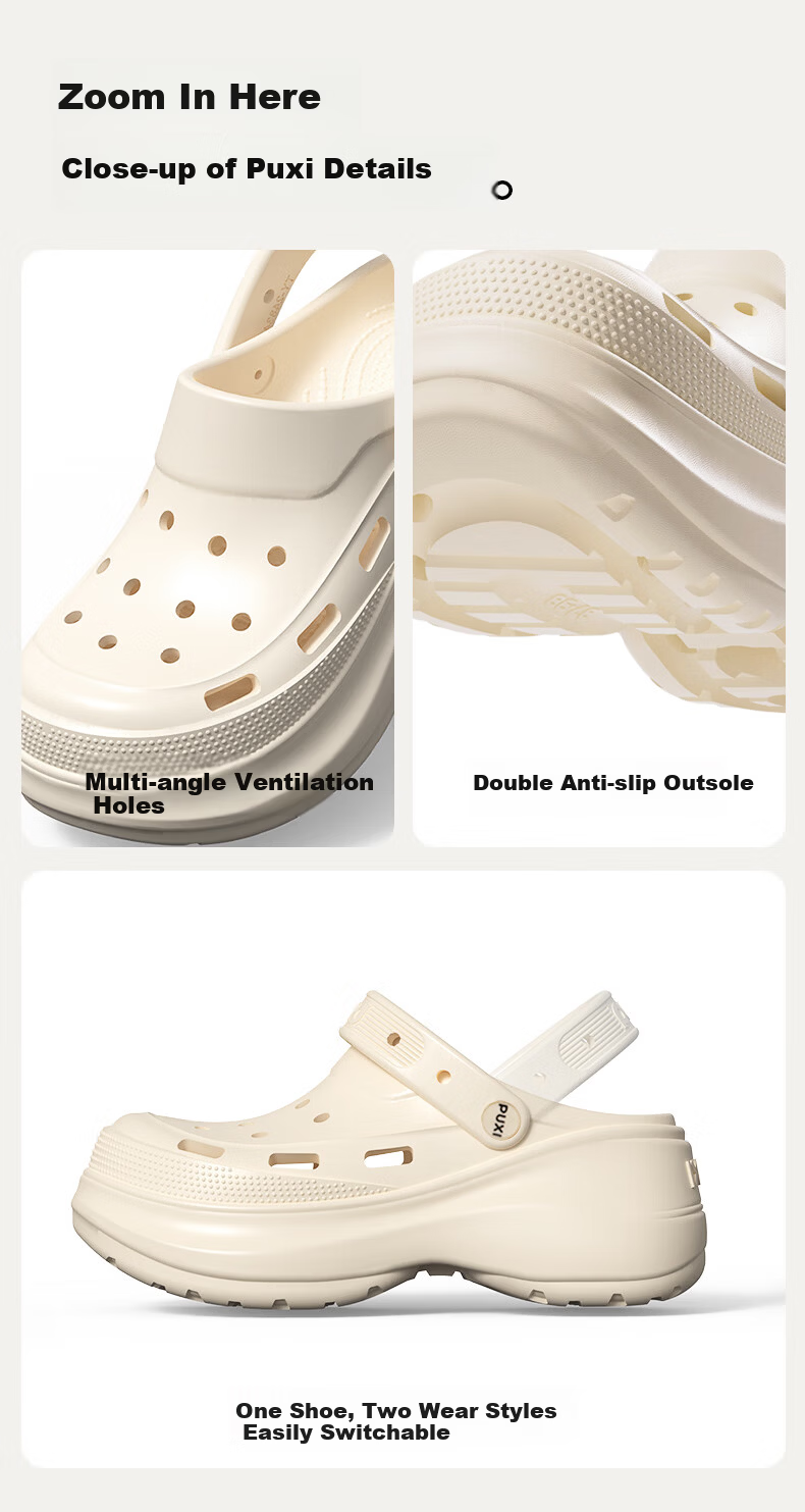 Puxi Women's Thick Sole EVA Slip-On Summer Clogs Non-Slip Odor-Resistant Cloud White Sandals Size 33-34 11