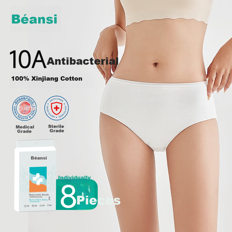 Beianshi Disposable Cotton Women's Underwear Travel Sanitary Maternity Wash-Free Portable 8-Pack Individually Wrapped White 3XL