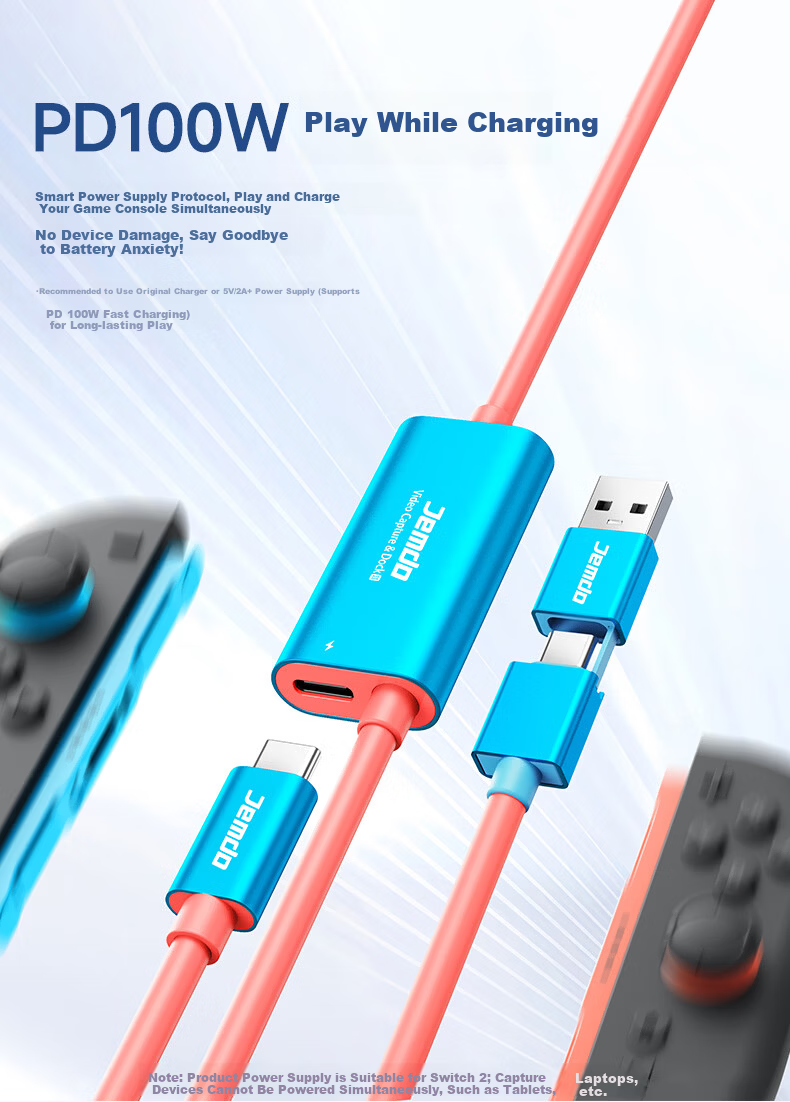 Jemdo Switch 2 Capture Card All-in-One HD Video Converter NS Portable Dock 4K Laptop USB Type-C Tablet Car Screen Casting Cable 8
